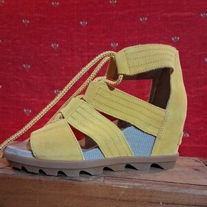 Yellow Suede Wedge Sandals